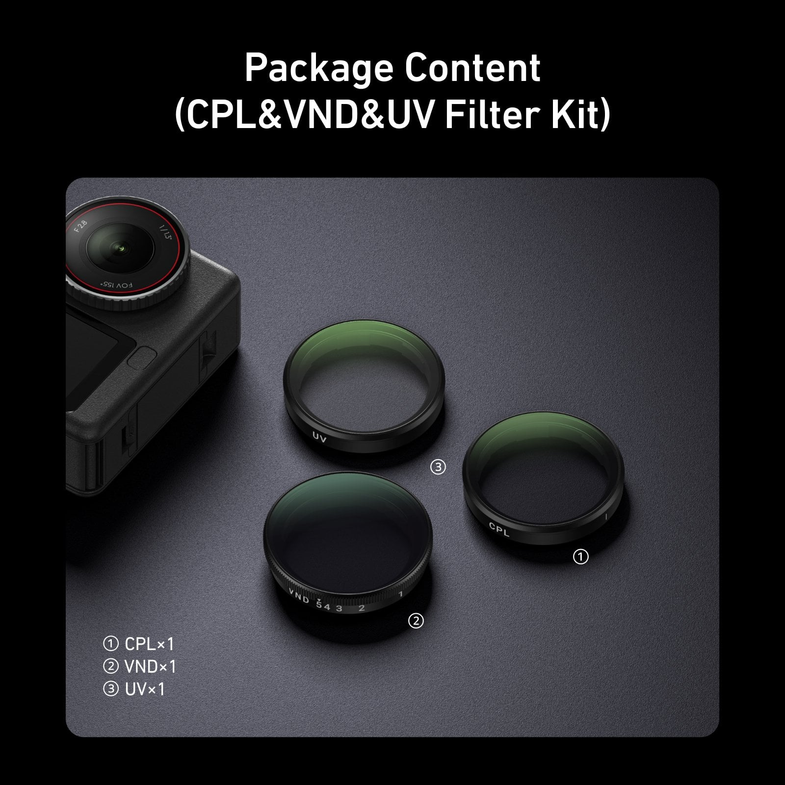 TELESIN Osmo Action 6 Filtre Seti (CPL+VND+UV)