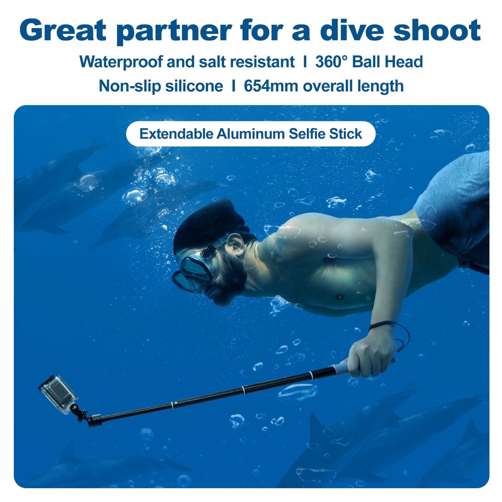 TELESIN Aluminum Alloy Waterproof Selfie Stick
